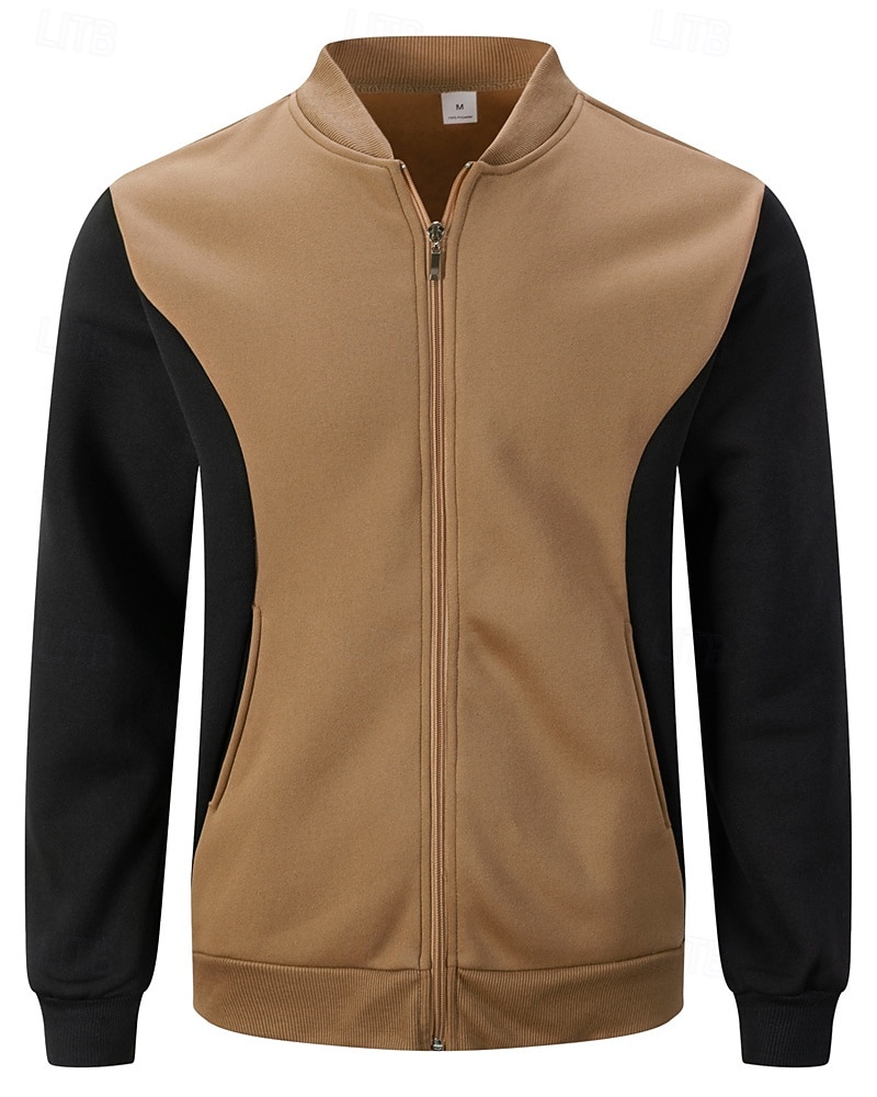 Муж. Легкая куртка Повседневная куртка Повседневные на открытом воздухе Карман Весна Осень Контрастных цветов Уличный стиль Стиль Воротник-стойка Обычная 2026 - $24.99 –P1