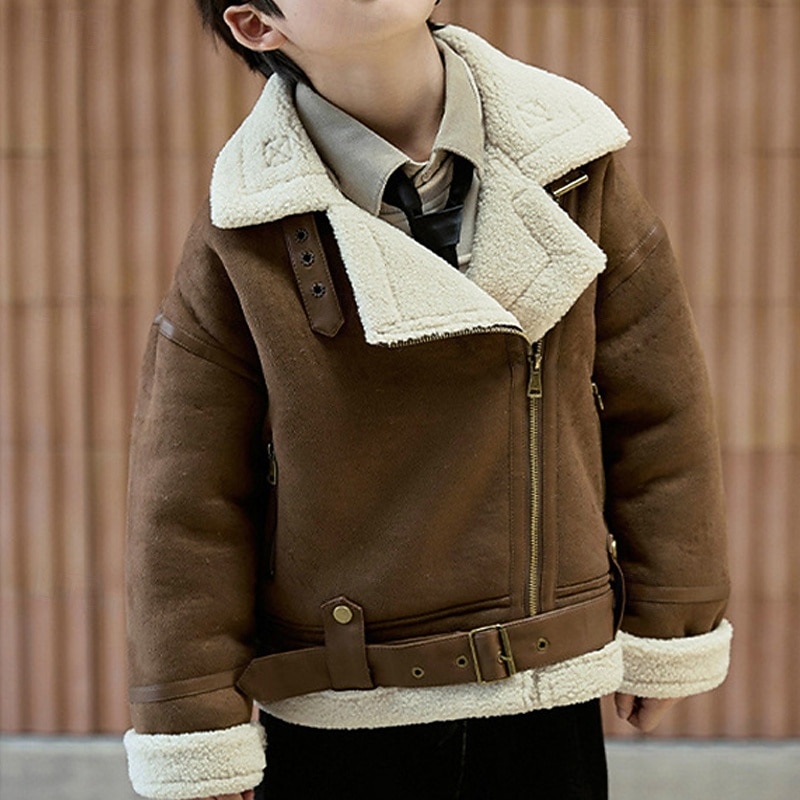 Kinder Jungen Jacke aus Wildlederimitat Fleecejacke Jacke Oberbekleidung Einfach Langarm Reißverschluss warm halten Winddicht Mantel Täglich Mode Lässig Kamel Braun Herbst Winter 4-12 Jahre 2026 - $55.99 –P6