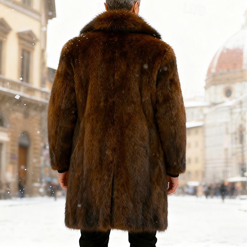 Men's Winter Jacket Faux Fur Coat Vacation Daily Thermal Warm Fleece Fall Winter Plain Fashion Streetwear Lapel Long Black Brown Jacket 2026 - $101.99 –P3