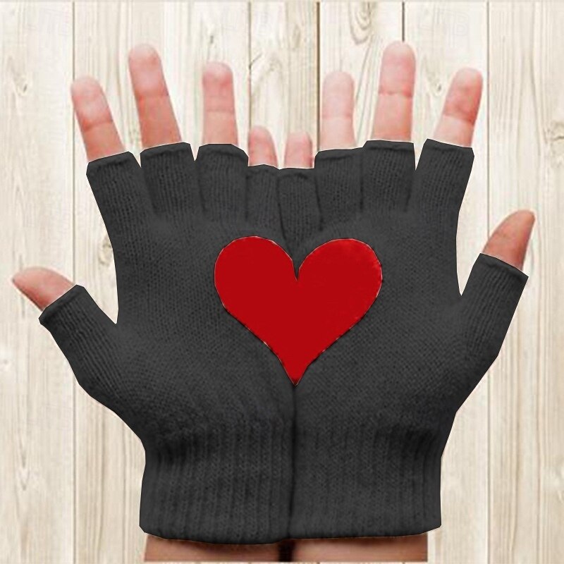 Women's 1 Pair Half Finger / Knitted Gloves Streetwear / Outdoor Gloves - Heart Print 2026 - $18.49 –P3