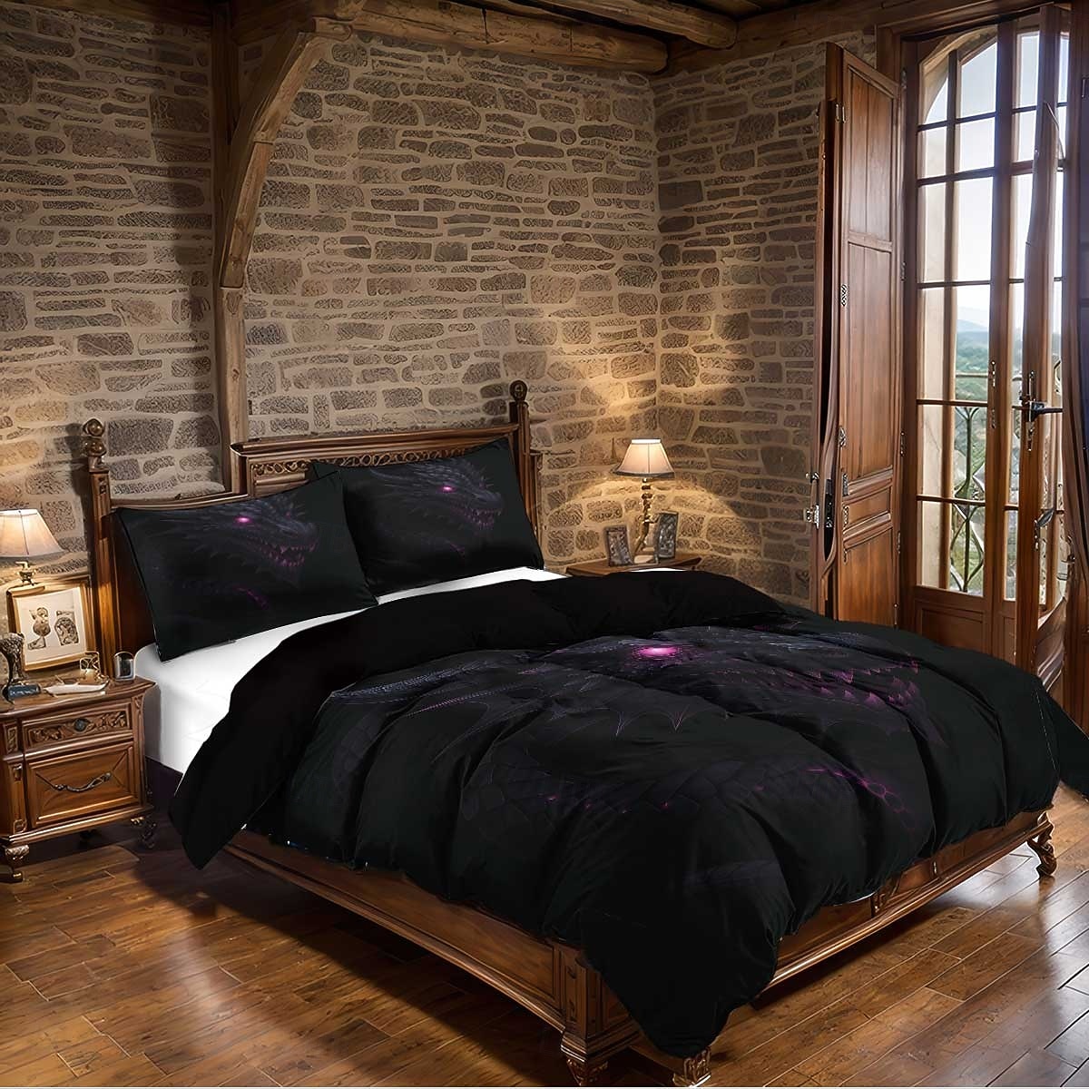 Parure de lit 3 pièces en duvet motif dragon noir et violet pour grand lit, housse de couette en peluche courte douce avec 2 taies d'oreiller – Literie de chambre d'hôtel, confortable & confortable de 2026 ? $37.99 –P4
