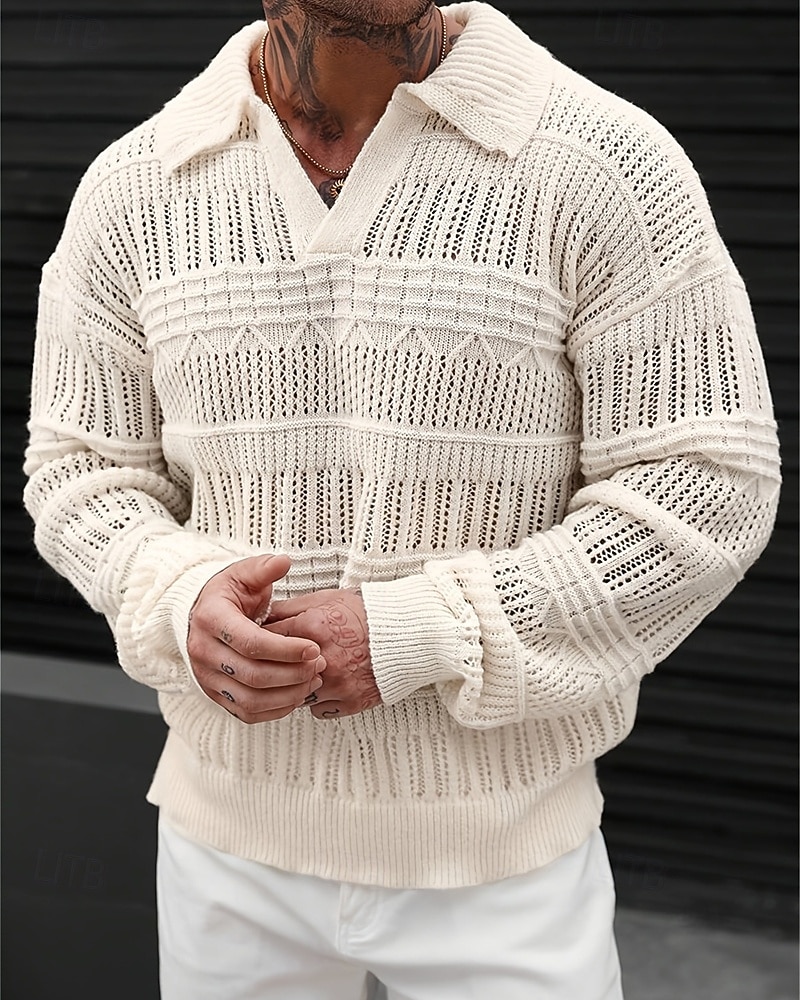 Herren Pullover Strickpullover Gerippt Stricken Normale Oberteile Gestrickt Einfach Revers Mode Basic Urlaub Alltagskleidung Bekleidung Herbst Winter Blau Grün S M L 2026 - $34.99 –P5