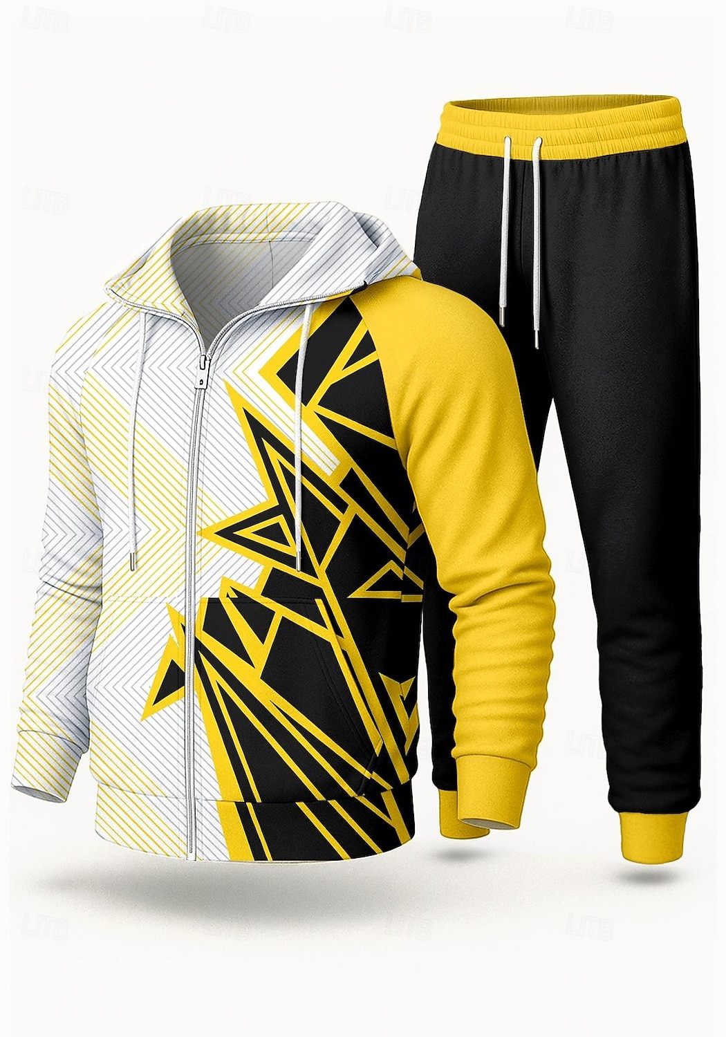 Homens Moletom Agasalho de 2 peças Conjuntos de moletom Com Cordão Zip Up Geométrica Conjuntos Outono Amarelo Vocação Exterior Viagem Leve Da Moda Manga Longa Esporte Roupas Esportivas Com Stretch de 2025 por $41.99 –P1