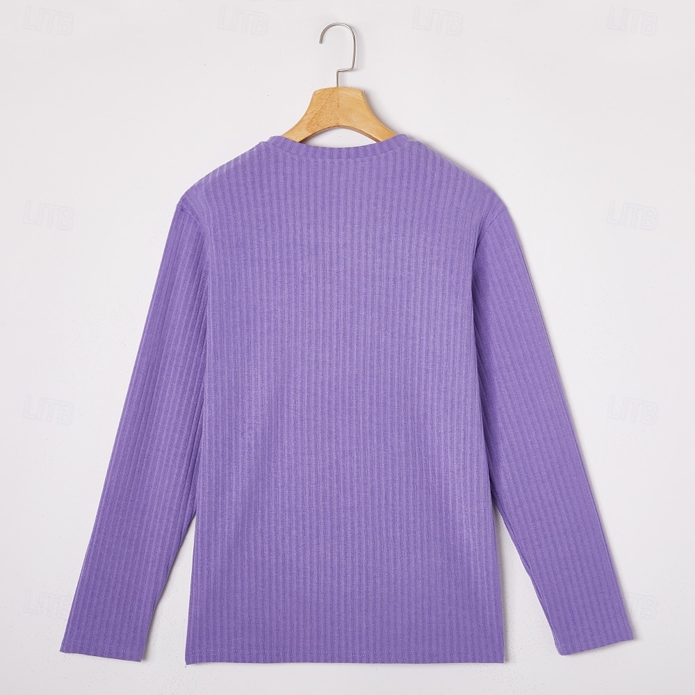 herr t-shirt med smal passform ribbad stickad t-shirt långärmad rund hals vår höst alla årstider enfärgad texturerad stickning modedesigner grundläggande stickning semester gata casual svart vit blå 2025 - $12.99 –P6