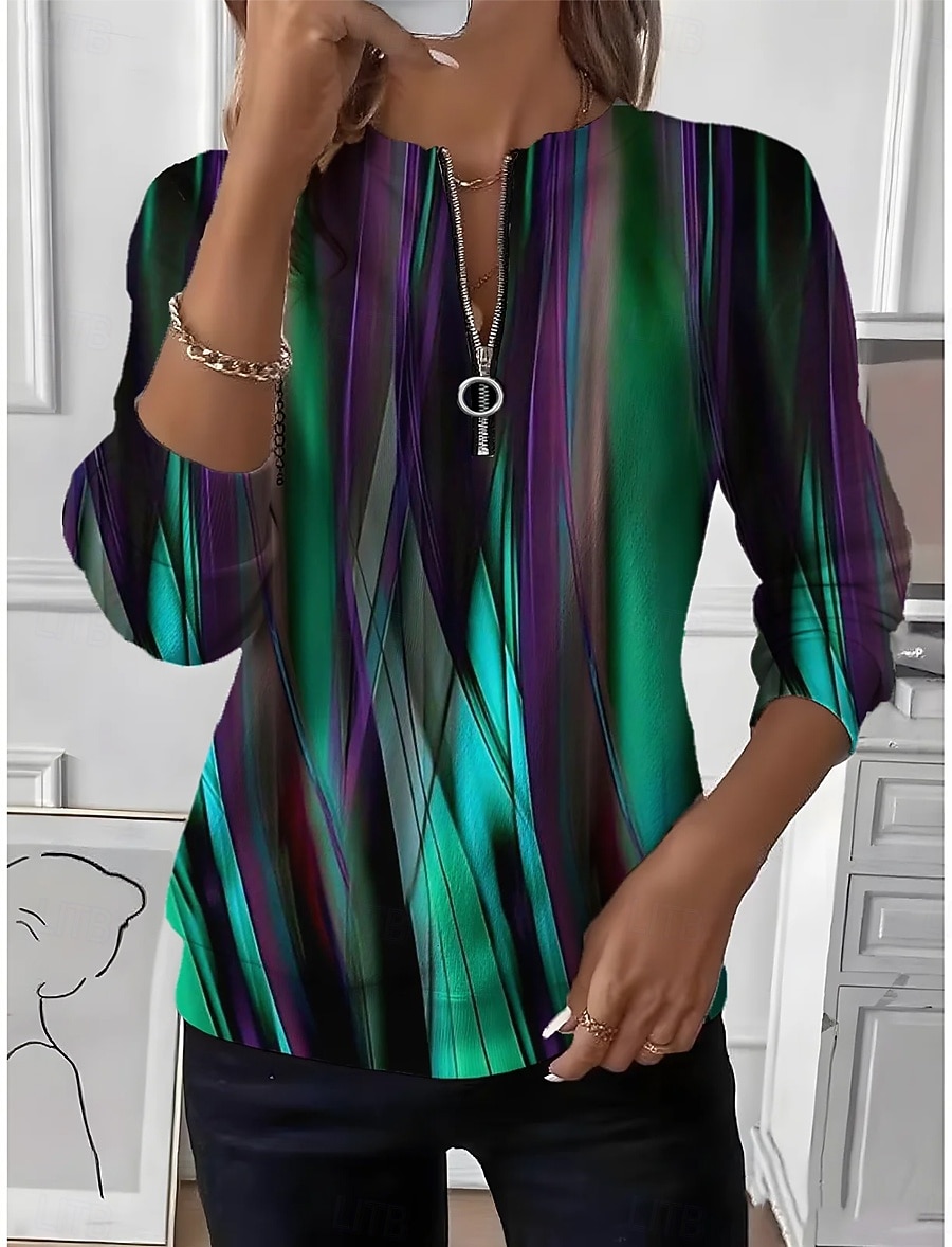 Γυναικεία Φούτερ πουλόβερ Φούτερ με φερμουάρ Φερμουάρ Στάμπα Γραφική Γεωμετρικό Συνδυασμός Χρωμάτων Μοντέρνα Καθημερινό Μακρυμάνικο Στρογγυλή Ψηλή Λαιμόκοψη Στρογγυλή Λαιμόκοψη Κανονικά μπλουζάκια 2026 - $27.99 –P1