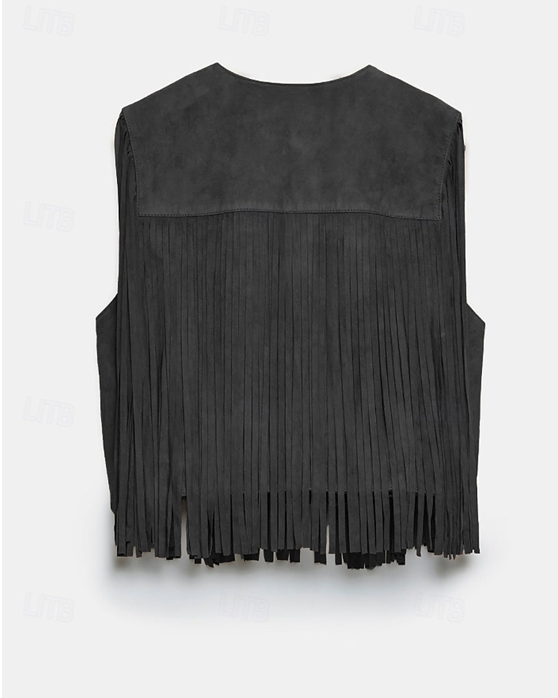 Damskie Bluzka Frędzel Równina Zachodni Bez rękawów W serek Zwykłe topy Święto Wyjściowe Czarny Jasnobrązowy Lato Wiosna 2026 - $32.99 –P6