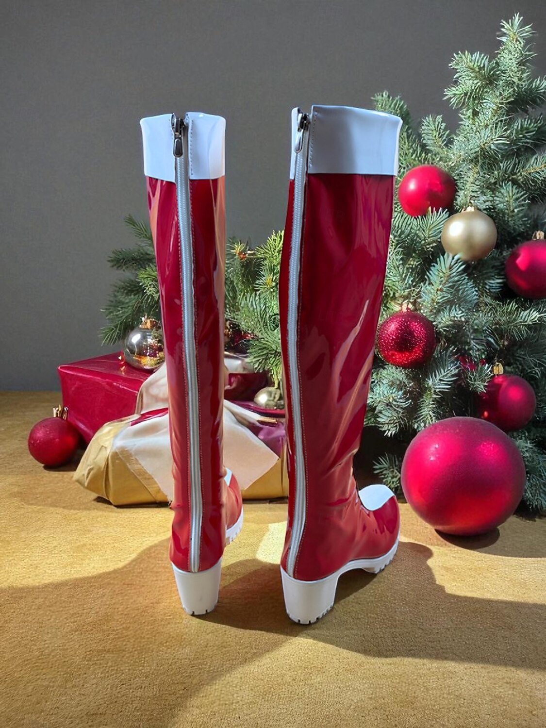 stivali natalizi rossi da donna con rifiniture bianche - stile festivo, perfetti per le feste di Natale e le celebrazioni invernali del 2026 a $84.99 –P4