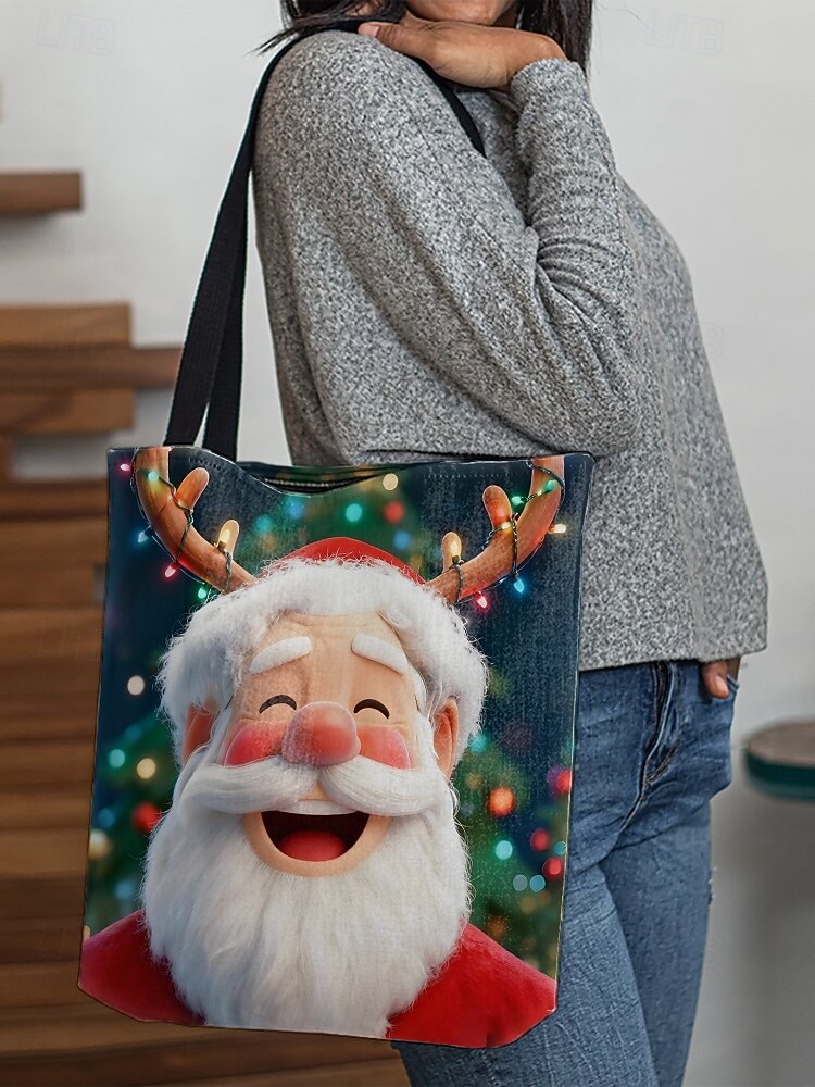 borsa tote natalizia da donna – design di Babbo Natale con albero di Natale festivo e fiocchi di neve, divertente e stravagante, regalo perfetto per le feste di Natale, le festività invernali e lo shopping del 2026 a $14.99 –P2