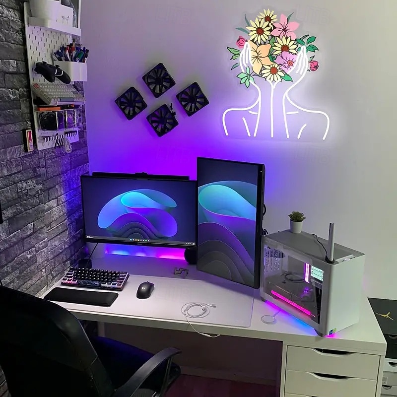 Beauty Flower UV Printing LED Neon Decorative Wall Light Indoor Bar Restaurant Bedroom Atmosphere Decorative Light Desktop Ornament Light USB Plug in Dimmable 37.6 * 32CM 2026 - $33.99 –P1