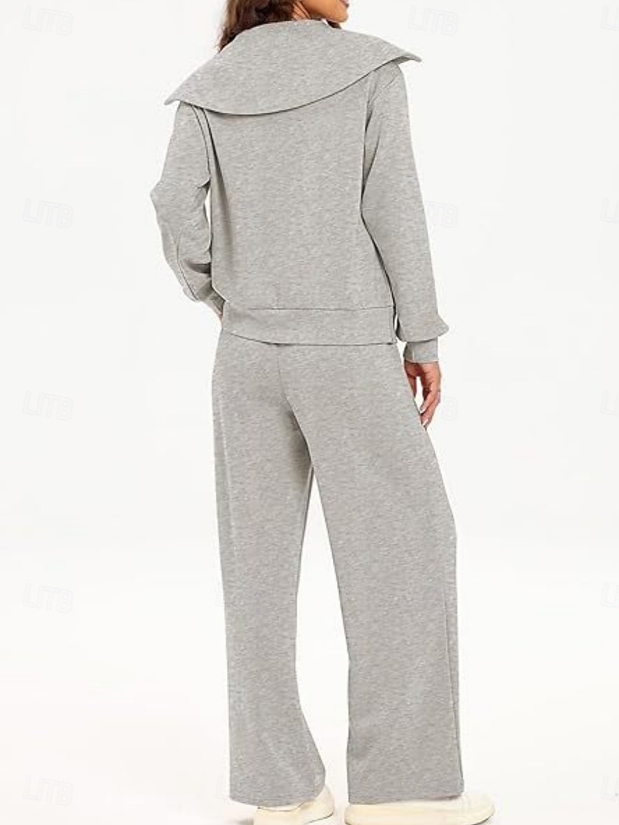 Dames Modieus Streetwear Broeken Sets Bolero Top Lange mouw Overhemdkraag Effen Kleur Vetoketju Buiten Werk Casual Blozend Roze Marineblauw Grijs Lente Normale pasvorm 2025 - $47.99 –P7