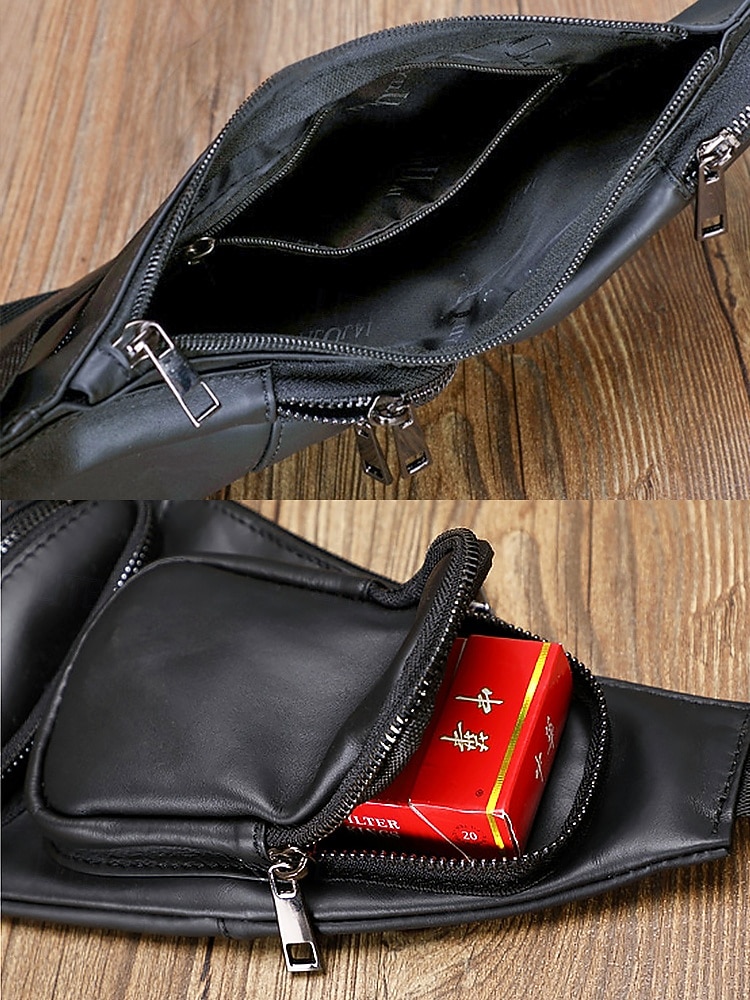 bolsa tiracolo masculina de couro premium - mochila tiracolo estilosa com vários zíperes para uso diário, viagens e atividades ao ar livre de 2026 por $34.99 –P7