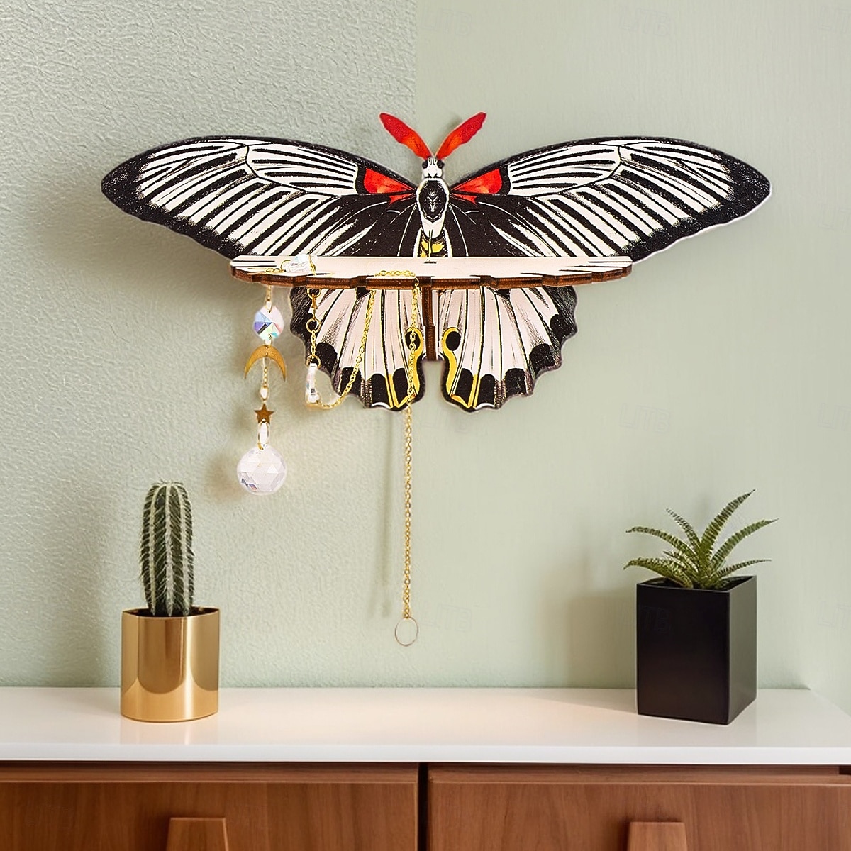 2025年 1個のクリエイティブでシンプルな壁掛けストライプの蝶型ディスプレイスタンド、釘なし、カラフルなクリエイティブな蝶型の壁飾り吊り下げピース組み立て木製手工芸品吊り下げ装飾  コレクション – $9.49 –P8