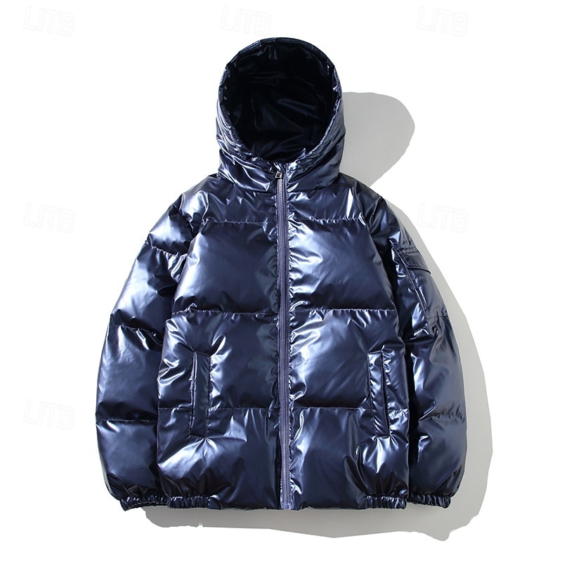 Homme Manteau d'Hiver Doudoune Veste Matelassée Avec Poches Polyester Vacances Tenue quotidienne Date Régulier Mode Occasionnel Confortable Chaleur Thermique Hiver Couleur Unie / Unie Argent Noir de 2026 ? $47.99 –P2