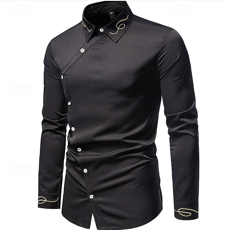 Herren Hemd Freizeithemd Knopfhemd Designerhemd Besticktes Hemd Schwarz Weiß Rote Marineblau Langarm Einfach Kragen Urlaub Lässig Bestickt Bekleidung Polyester Mode Modern Lässig 2025 - $27.99 –P5