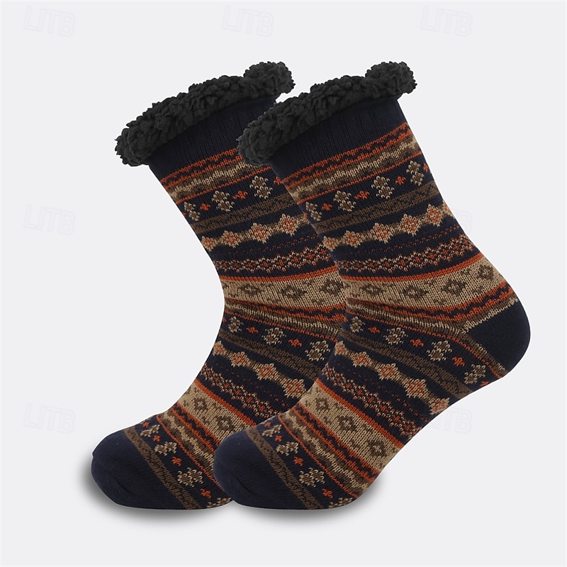 Herren 1 Paar Socken Socken mit Sherpa-Futter Freizeitsocken Wintersocken Schwarz Weiß Farbe Geometrisch Tarnung Urlaub Täglich Basic Warm Winter Mode Ethnisch 2026 - $8.49 –P3