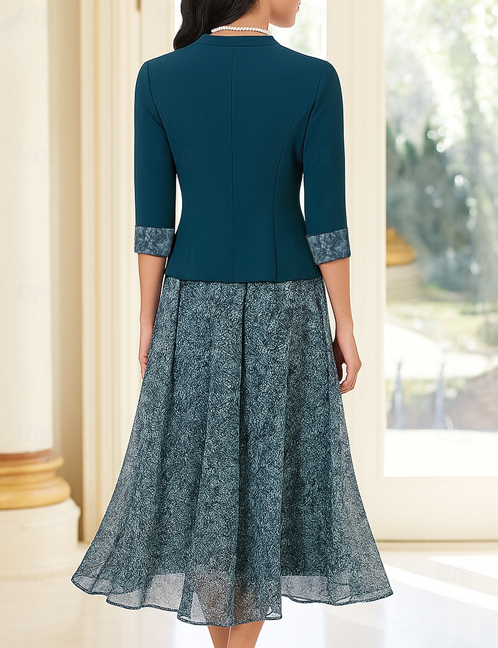 Two Piece A-Line Dress Sets Mother of the Bride Dress Formal Elegant Crew Neck Ankle Length Chiffon Polyester 3/4 Length Sleeve with Appliques 2025 - $164.99 –P2