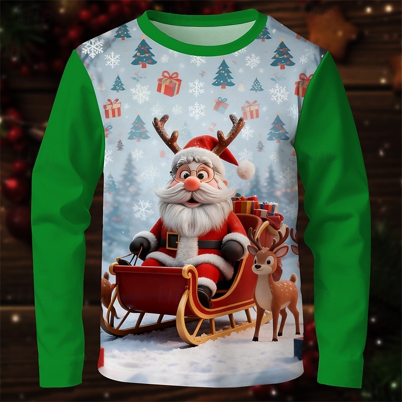 Jul Pojkar 3D Grafisk jultomten T-shirt Långärmad Vår Höst Mode Grundläggande Barn 4-12 år Rund hals Utomhus Ledigt Dagligen Normal 2025 - $13.99 –P2