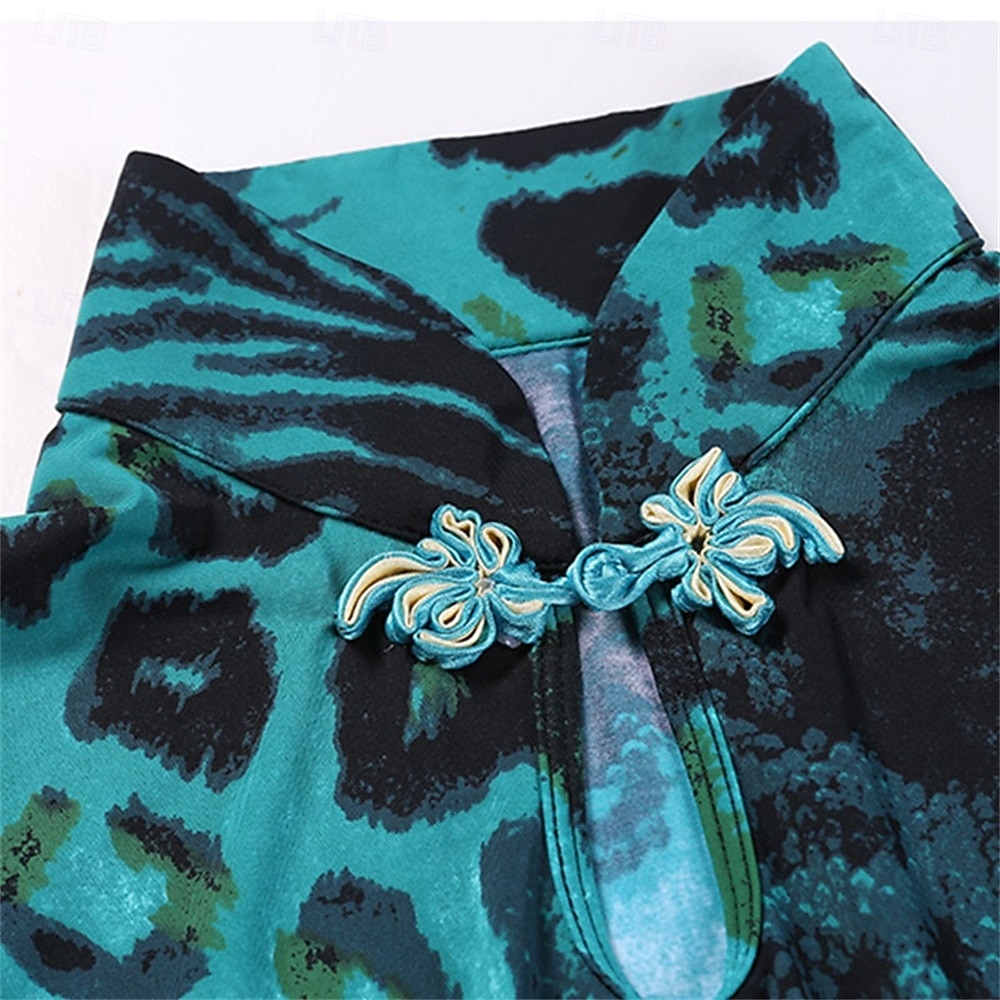 Stílusos, állatmintás, kulcslyuk alakú nyakkivágással és bő szoknyával ellátott társastáncruha táncgyakorláshoz és előadásokhoz 2025 - $124.99 –P7