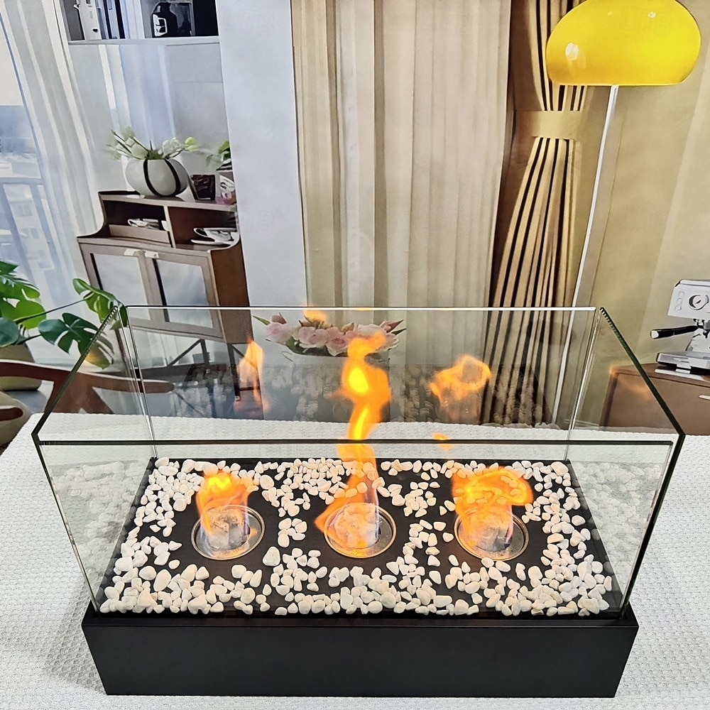 skleněný velký stolní krb přenosný ohniště s miskou na oheň, čisté hoření bioetanolu, bezodvětrávací krb pro vnitřní i venkovní terase, párty 2026 - $128.99 –P4