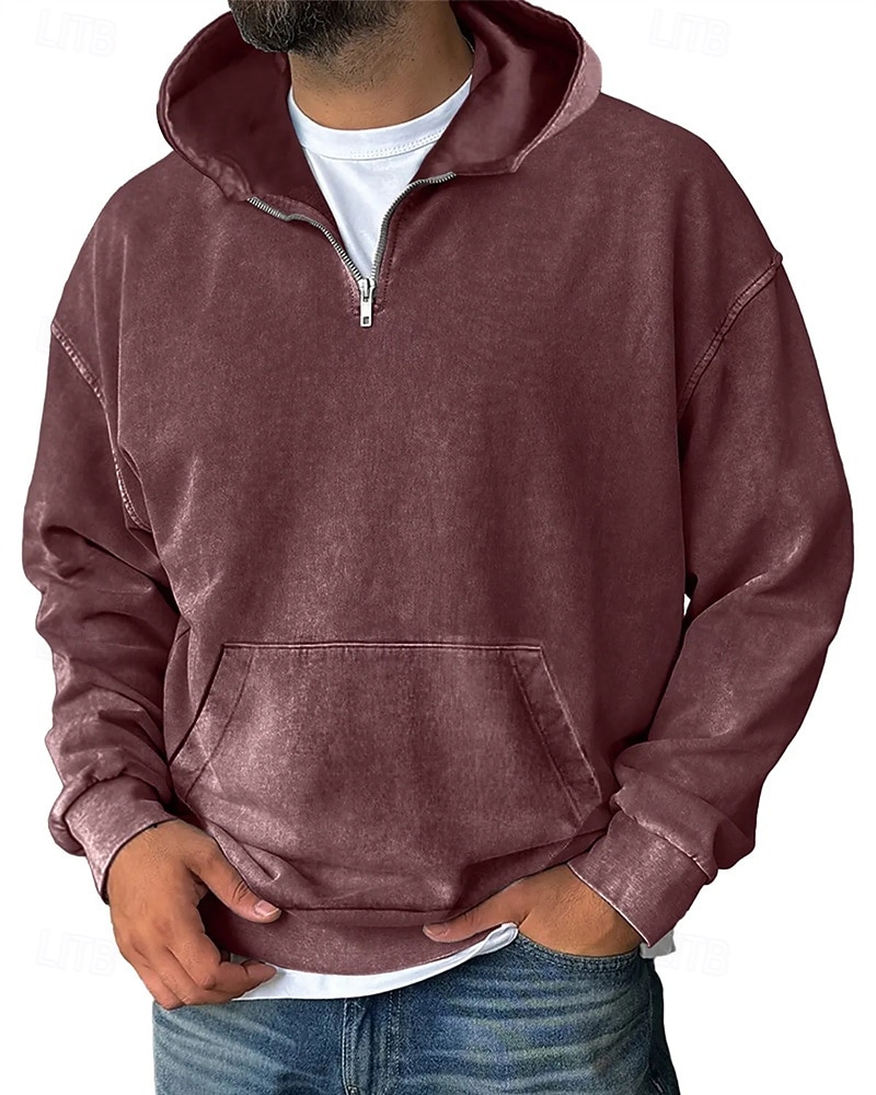 Homme Sweat à capuche Sweat à capuche quart zippé Noir Vin Vert Véronèse Bleu Violet À capuche Uni Avec Poches Sport & Loisir Quotidien Fête Polyester Streetwear Basique Occasionnel Printemps Automne de 2025 ? $26.99 –P4