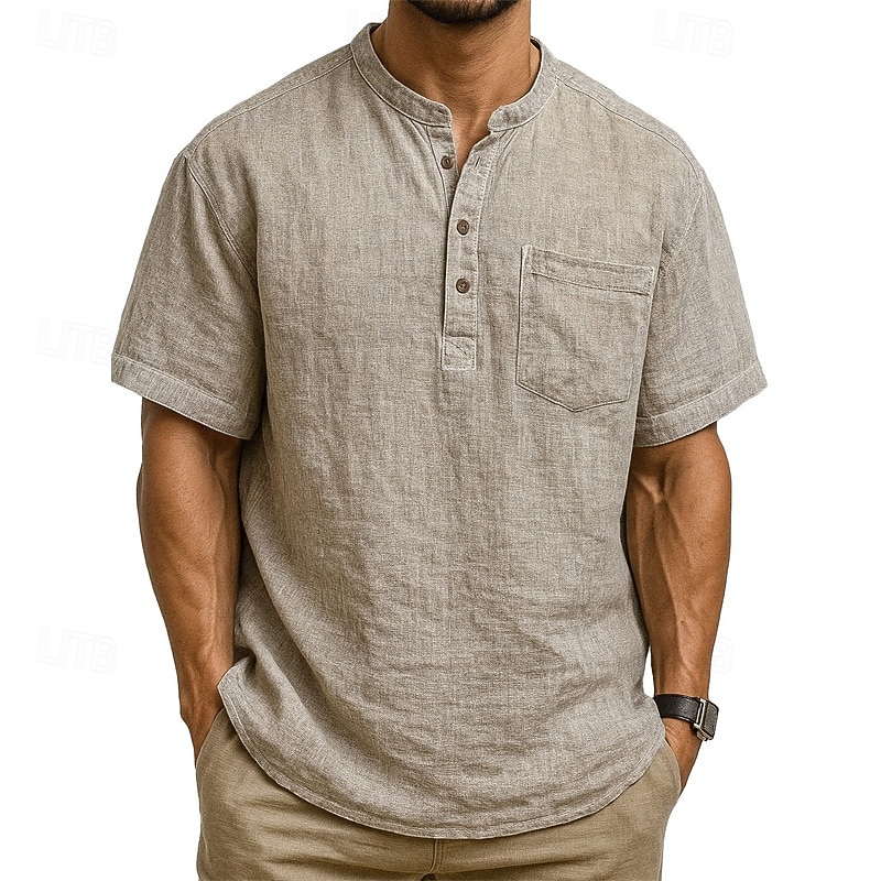 Pánské Košile Popover košile Letní košile Košile pro volný čas Plážová košile Černá Bílá Světle zelená Tmavě zelená Fialová Krátký rukáv Bez vzoru Kulatý límeček Dovolená Havajské Kapsy Oblečení 2025 - $23.99 –P6