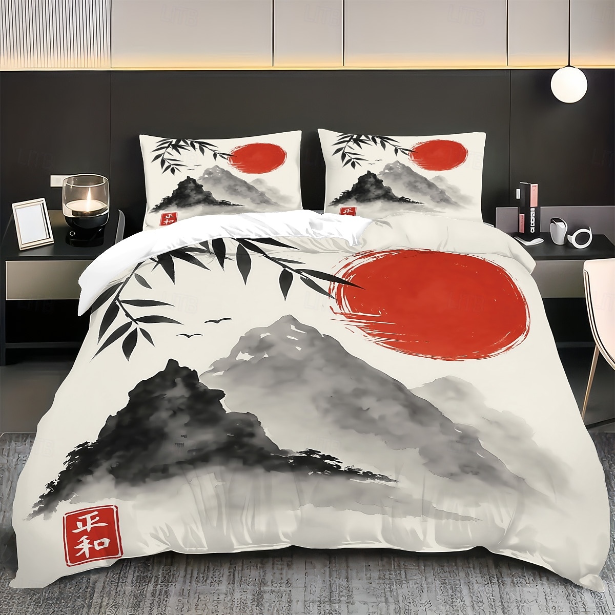 Conjunto de capa de edredom de 3 peças com pintura a tinta estilo chinês para cama queen size, capa de edredom macia com 2 fronhas – hotel &roupa de cama para quarto de hóspedes, aconchegante de 2026 por $37.99 –P3