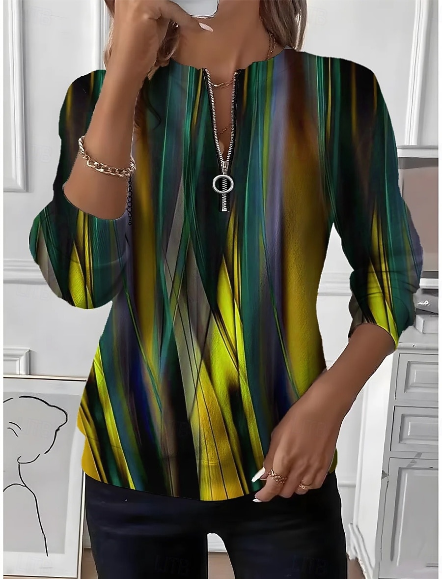 Γυναικεία Φούτερ πουλόβερ Φούτερ με φερμουάρ Φερμουάρ Στάμπα Γραφική Γεωμετρικό Συνδυασμός Χρωμάτων Μοντέρνα Καθημερινό Μακρυμάνικο Στρογγυλή Ψηλή Λαιμόκοψη Στρογγυλή Λαιμόκοψη Κανονικά μπλουζάκια 2026 - $27.99 –P2