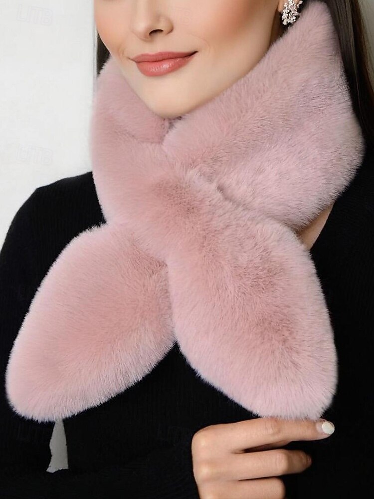 cachecol feminino de pele sintética de natal, aquecedor de pescoço macio com nó cruzado, xale elegante de inverno para festas de fim de ano e presentes de 2026 por $11.99 –P2