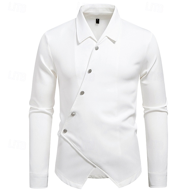 Herren Hemd Freizeithemd Kragenhemd Knopfhemd Designerhemd Schwarz Weiß Kaki Langarm Einfach Umlegekragen Urlaub Lässig Unregelmäßiger Saum Bekleidung Mode Modern Lässig 2025 - $27.99 –P5