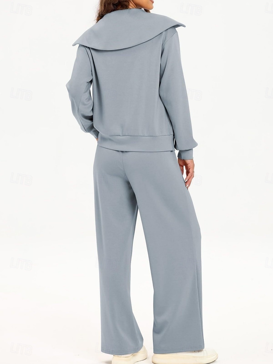 Dames Modieus Streetwear Broeken Sets Bolero Top Lange mouw Overhemdkraag Effen Kleur Vetoketju Buiten Werk Casual Blozend Roze Marineblauw Grijs Lente Normale pasvorm 2025 - $47.99 –P3