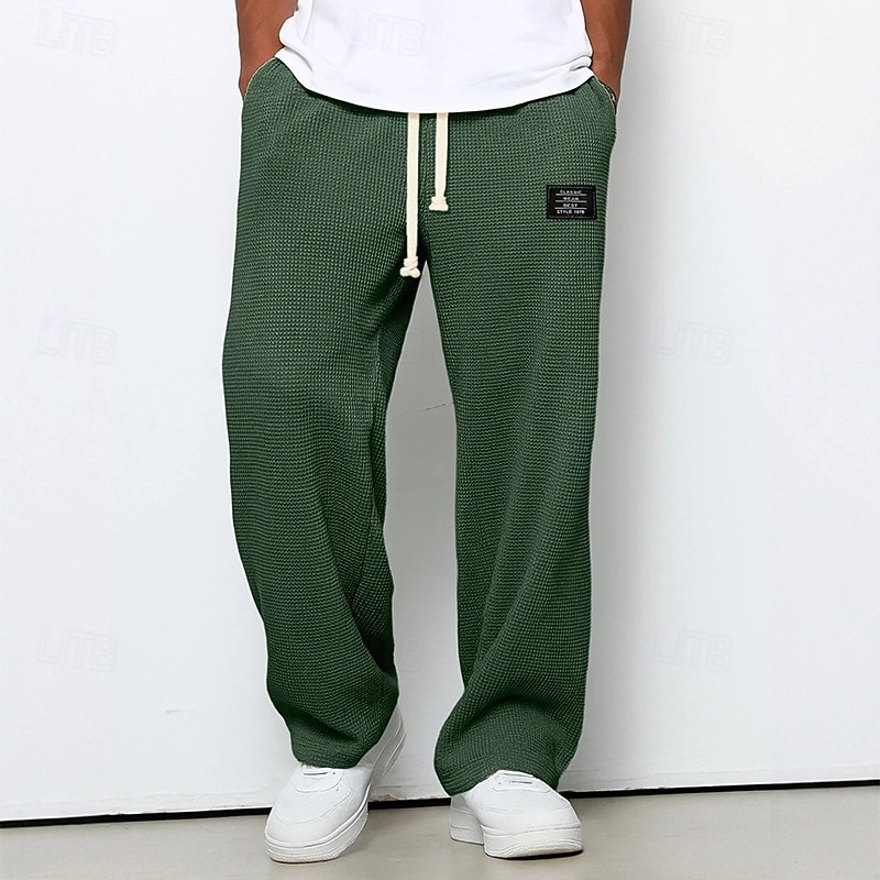 Herre Vaffelstruktur Joggebukser Bukser Posete bukser Joggebukse med rett ben Snorer Elastisk midje Helfarge Komfort Full lengde utendørs Avslappet Daglig Mote Klassisk Stil Svart Hvit Elastisk 2026 - $25.99 –P2
