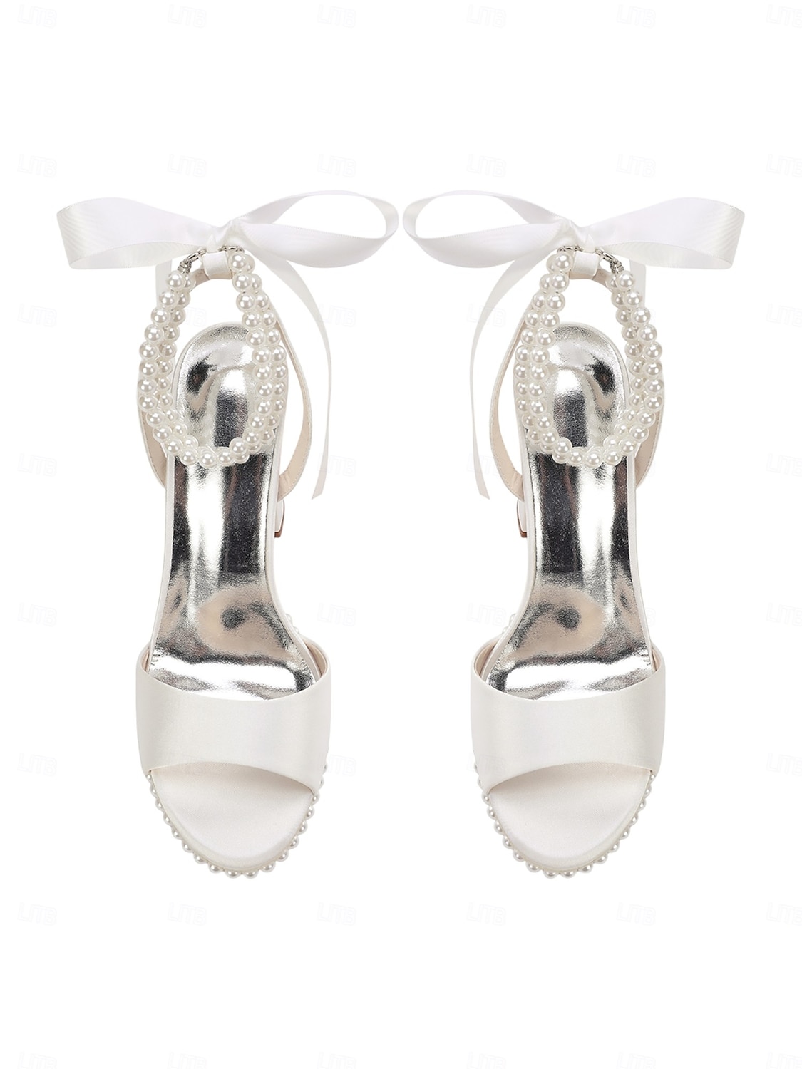 Escarpins à plateforme en satin rose pour femme avec bride cheville en perles et nœud - sandales élégantes à talons hauts pour cocktails et événements formels de 2026 ? $69.99 –P3