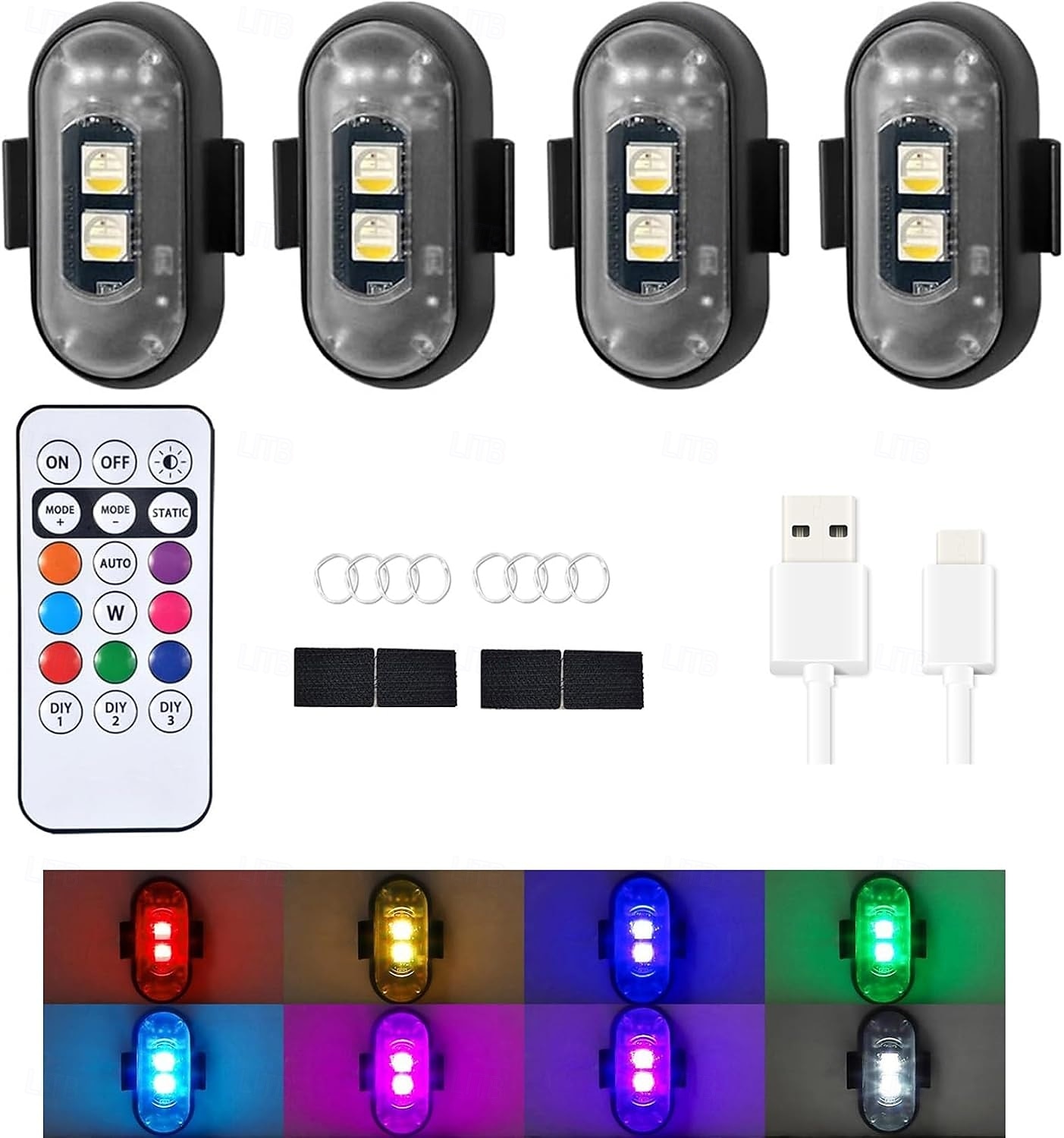 Lumini stroboscopice wireless cu telecomandă pentru motocicletă și mașină, LED-uri, 8 culori, anti-coliziune, încărcare USB, impermeabile, lumini de avertizare de urgență interioare pentru camion, 2026 - $16.49 –P4