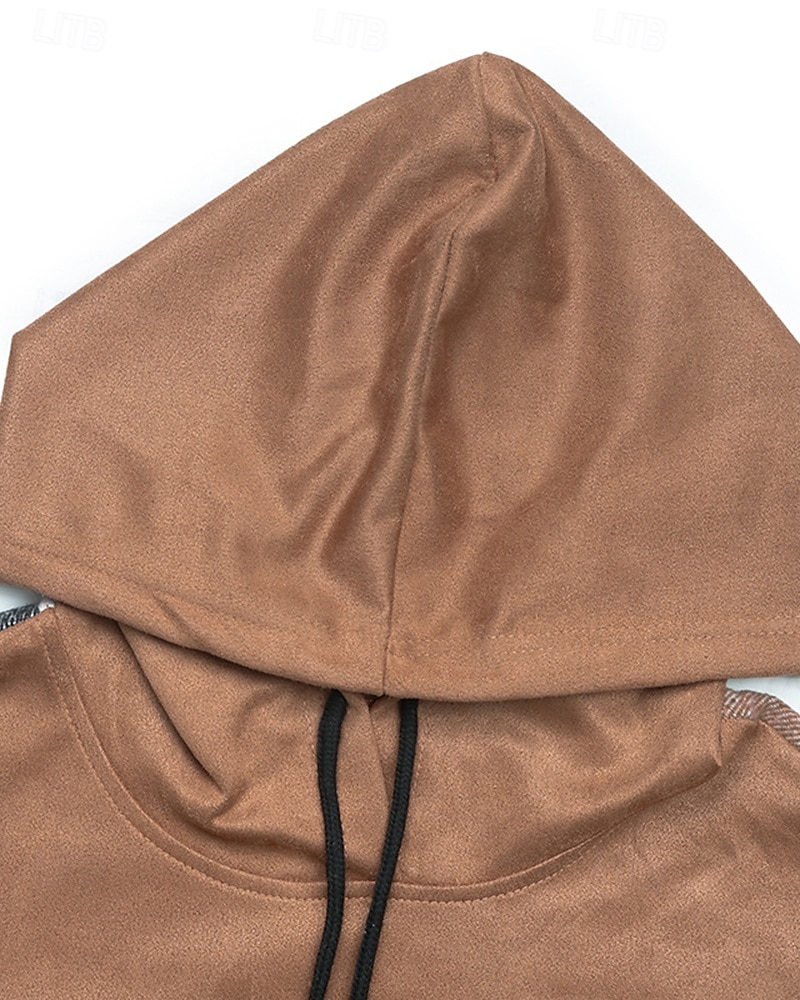 Women's Pullover Hoodie Sweatshirt Plaid Vintage Casual Long Sleeve Hooded Regular Tops Street Casual Sports Drawstring Patchwork Pink Army Green Dark Gray Beige Coffee Fall Winter 2025 - $35.99 –P22