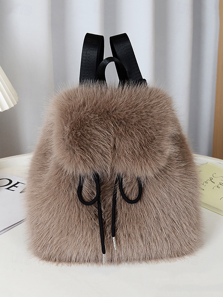 Sac à dos en fausse fourrure pour femme, sac à dos élégant avec cordon de serrage pour une tenue décontractée, matière en peluche douce, parfait pour un usage quotidien et les tenues d'hiver de 2026 ? $19.99 –P5
