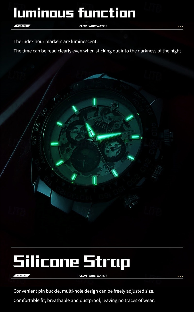 The New Olevs Silicone Men'S Business Watch With Luminous Calendar And Moon Phase Display A Multi-Functional Fully Automatic Mechanical Watch Is A Fashionable Casual Waterproof Sports Wristwatch 2026 - $95.99 –P6