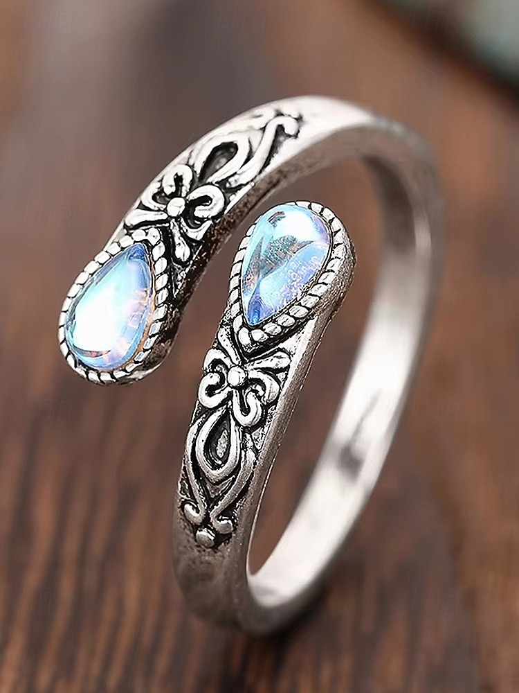 Bague ajustable en argent pour femme avec pierre de lune et cristal, bijou bohème vintage pour fiançailles, anniversaire et usage quotidien de 2025 ? $7.99 –P3