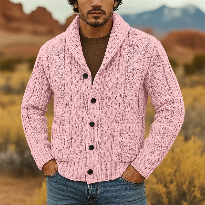 Bărbați Pulover Pulover Cardigan Striat Cablu Tricotat Topuri obișnuite Tricotat Simplu Șal  Guler Vacanță Modă Casual Purtare Zilnică Îmbrăcăminte Primăvara & toamnă Roz Îmbujorat Roz S M L 2026 - $45.99 –P4