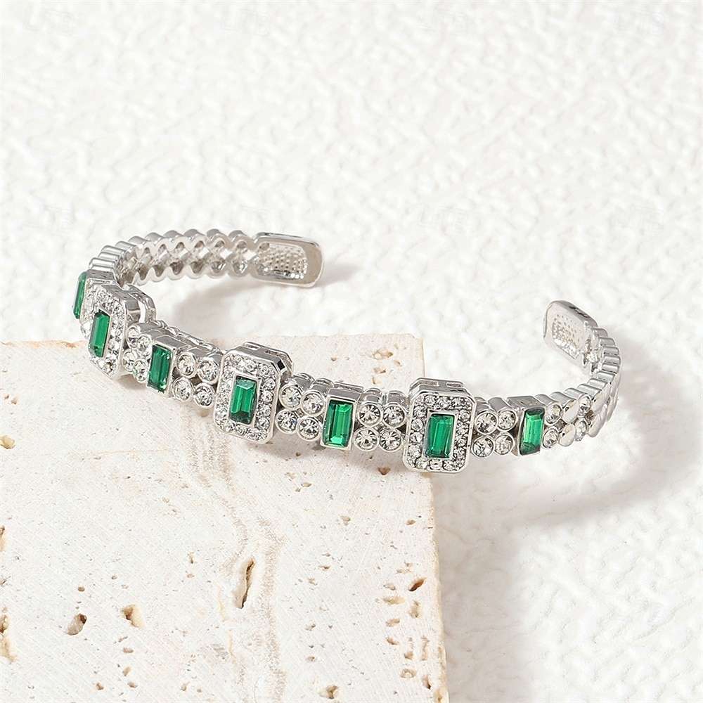 Bracelet Classique Zircon Forme de Lettres Élégant ancien Tendance Bracelet Bijoux Argent Doré Carré pour Mariage Soirée Fiançailles Bal de promo de 2026 ? $10.99 –P4