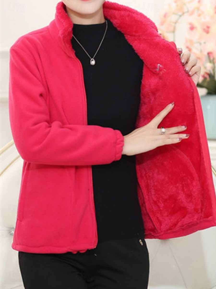 Mujer Chaqueta de sherpa Cómodo Transpirable Cremallera Bolsillo Casual Plano Vacaciones Calle Casual Ropa Cotidiana Cremallera Regular Escote Chino Holgado Manga Larga Ropa de calle Púrpura Cscuro 2026 - $21.99 –P4