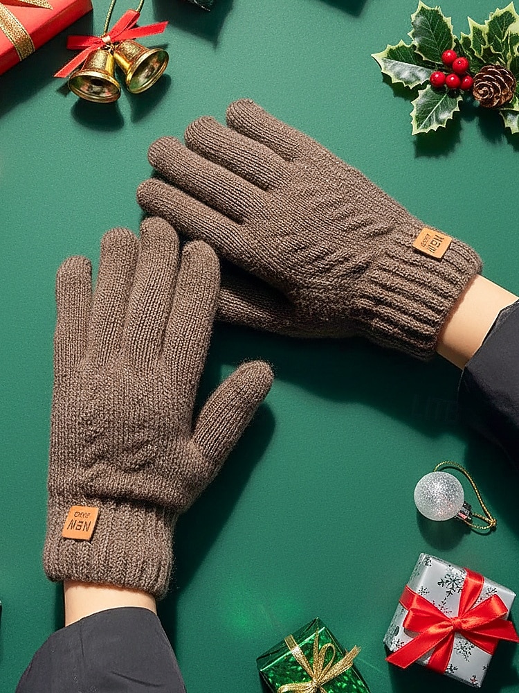 Мужские перчатки для сенсорных экранов с флисовой подкладкой, теплые и уютные вязаные перчатки для зимы, идеальный рождественский подарок 2026 - $11.99 –P1