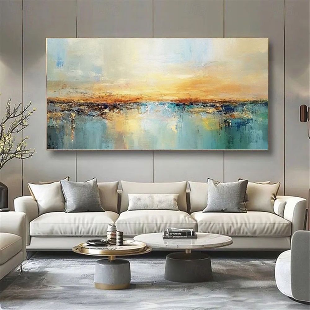 2026年 油絵、手作り、抽象画、夕焼け、海景、油絵、大きな質感の海、インパスト、ビーチ、壁アート、カラフルな空、反射、キャンバスアート、ホームデコレーション  コレクション – kr.1084 –P3