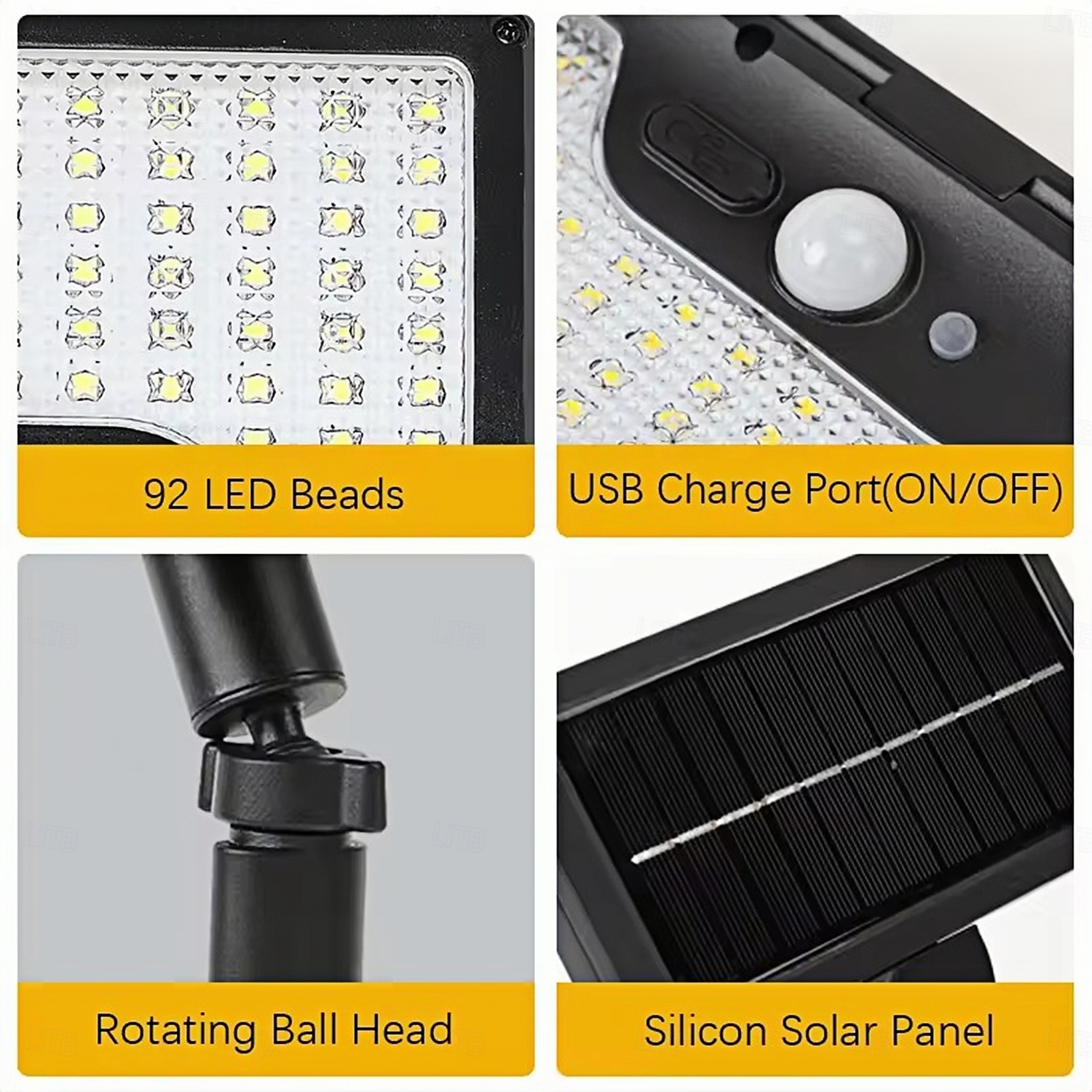 92led Tri Color Switching Solar Lawn Light Motion Sensor Channel Light Usb Power Supply Adjustable Angle Garden Courtyard Lighting  1PC 2025 - $35.99 –P9