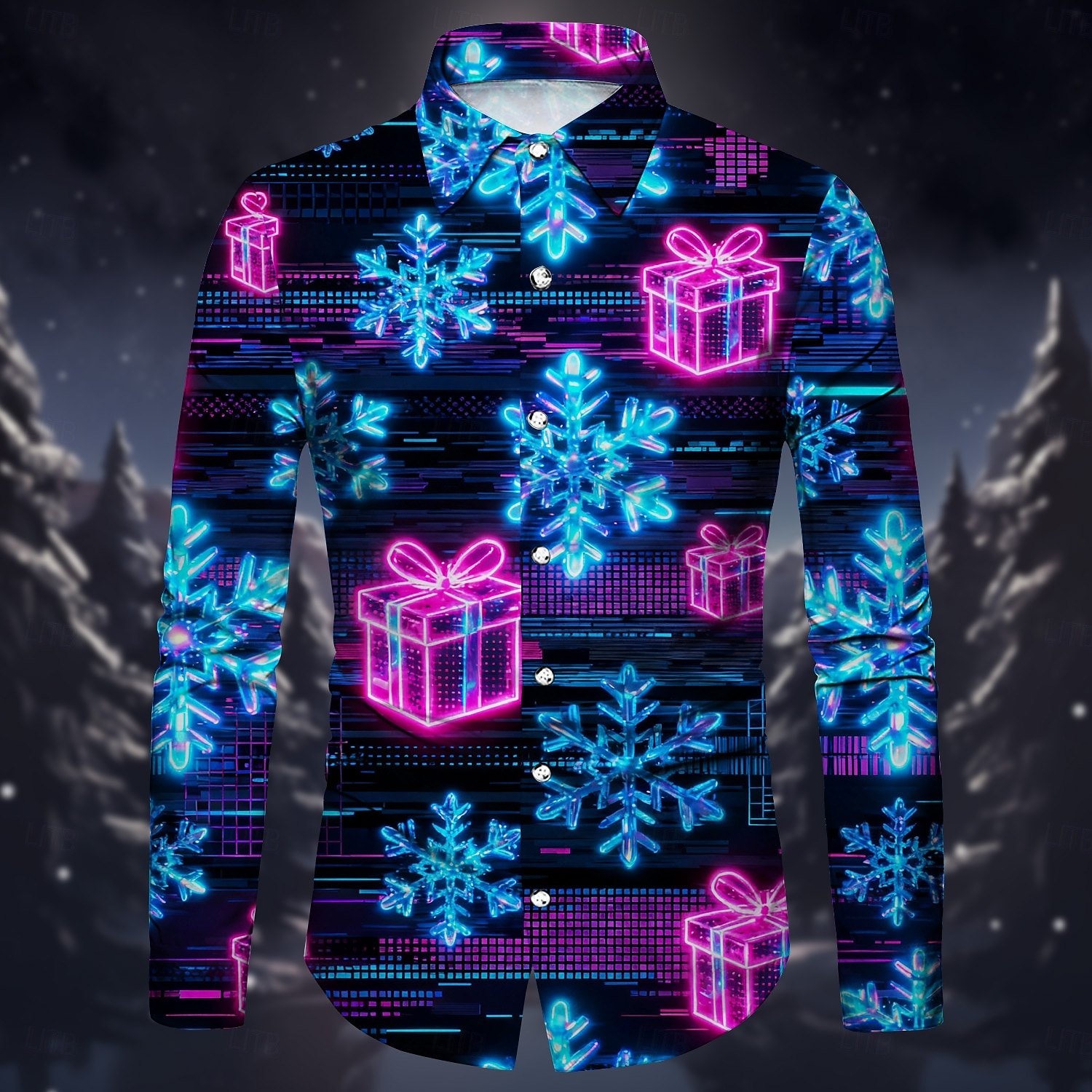 Karácsony Hosszú ujjak Gombos ing Karácsonyfák hópelyhek Grafikus Újdonságok Vicces mert Férfi Felnőttek 3D nyomtatás mert Karácsony Farsang Újév Parti 2025 - $29.99 –P2