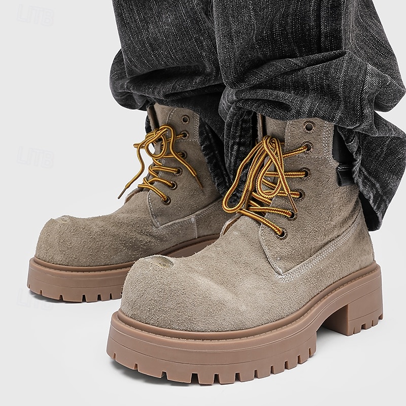 Per uomo Stivali Stivali da Lavoro Camminata Vintage Quotidiano PU Aumento Altezza Confortevole Stivali a Metà Polpaccio Allacciatura Tessuto almond Marrone scuro Nero Autunno Inverno del 2026 a $89.99 –P10