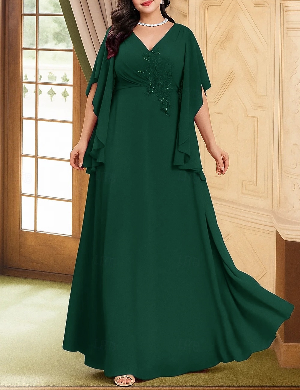 A-Line Abito da Sposa per Invitate Lunghezza Piena Abiti Formali Abito da Sera Abito Madre della Sposa Manica Lunga V Neck Elegante Vintage Festa Chiffon con Perline del 2026 a $126.99 –P6