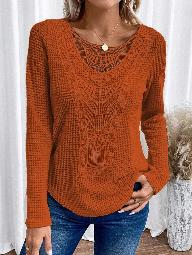 Damskie Koszula Jednokolorowe Elegancja Bohema Zabytkowe Długi rękaw Półgolf Zwykłe topy Praca Codzienny Koronka Haft Koronka iluzjonistyczna Brudny róż Niebieski Pomarańczowy Beżowy Wiosna Jesie 2025 - $24.99 –P6