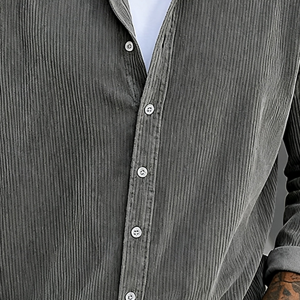 Per uomo Camicia Camicia casual Camicia di Velluto a Coste Camicia con Bottoni Nero Kaki Verde militare Grigio Manica Lunga Tinta unica Collo ripiegato Casuale All'aperto Caldo Abbigliamento Vintage del 2026 a $13.69 –P3