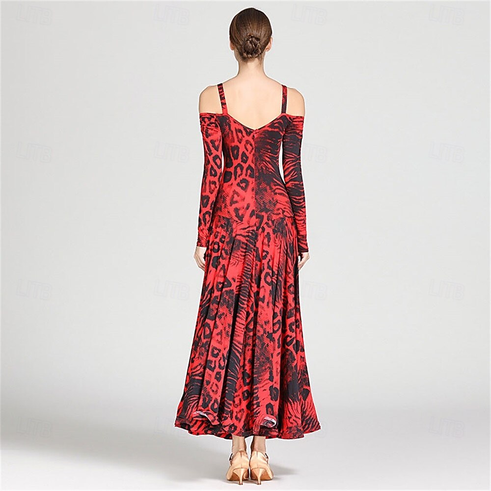 Animal Print Off-Shoulder Ballroom Dance Dress for Women - Long Sleeve A-Line Gown for Competitions, Latin, and Dance Events 2026 - $131.99 –P3