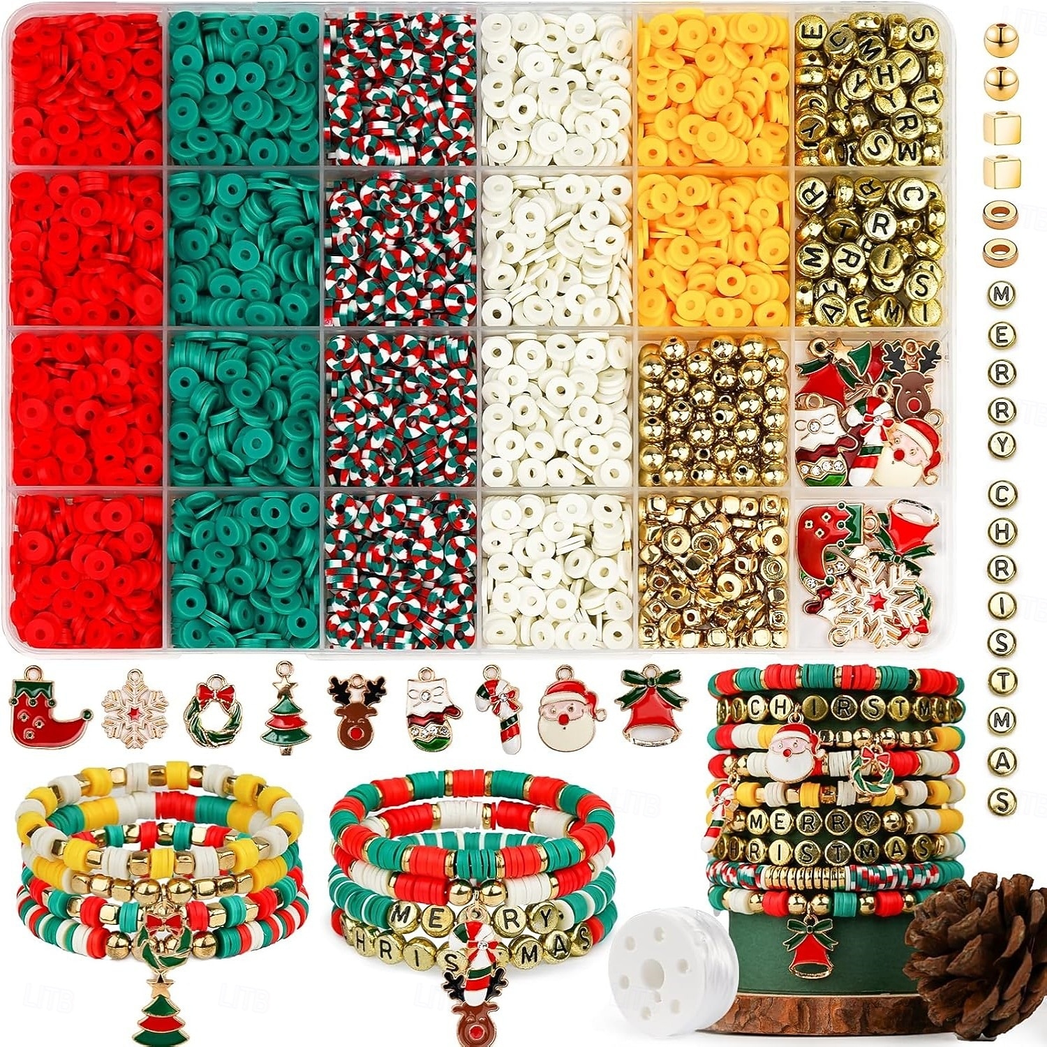 Christmas Beads for Jewelry Making Charms Clay Beads for Bracelet Necklace Making DIY Crafts Holiday Polymer Letter Bead Kit Handmade Jewelry Bracelet Craft Accessories Gift 2026 - $17.49 –P1